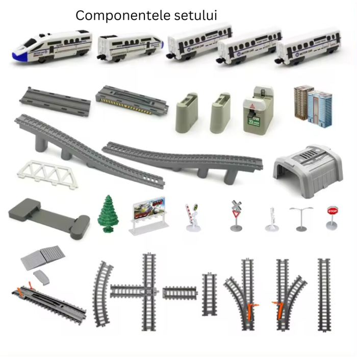 Trenulet electric 86 piese, sine, vagoane de pasageri si alte accesorii incluse, efecte luminoase, 170x98,5x11cm [4]