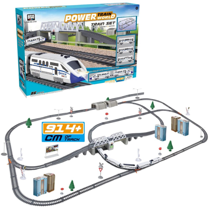 Trenulet electric 86 piese, sine, vagoane de pasageri si alte accesorii incluse, efecte luminoase, 170x98,5x11cm [2]