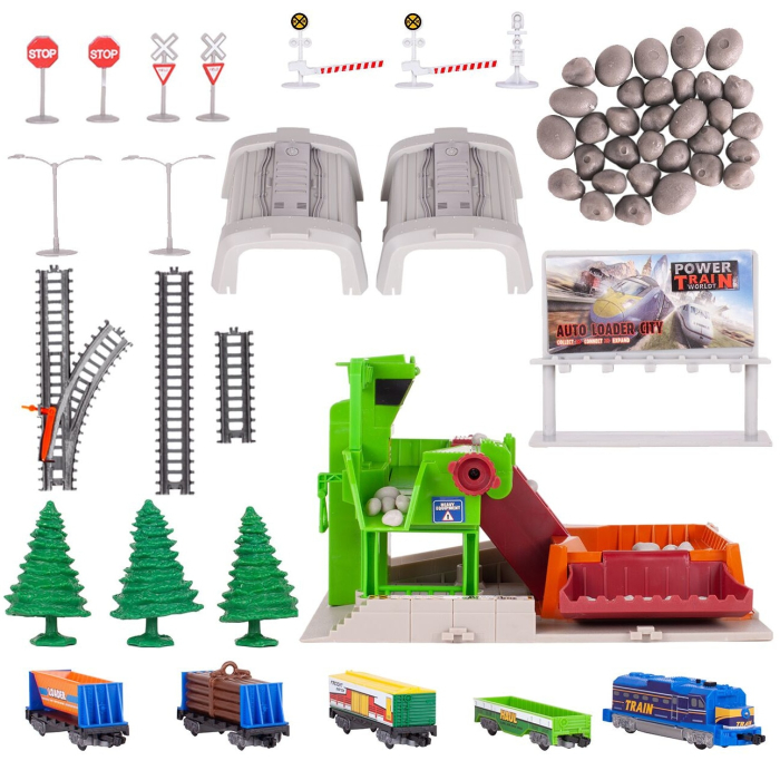 Trenulet electric Train World, 68 piese, sunete, lumini, 1 locomotiva, 4 vagoane, mina, semne feroviare, accesorii, 762 cm [6]