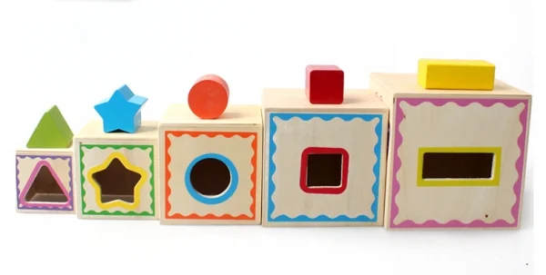 Turn Montessori din lemn 5 cuburi cu cifre, forme si animale. [5]