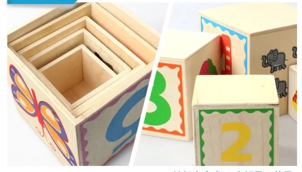 Turn Montessori din lemn 5 cuburi cu cifre, forme si animale. [3]