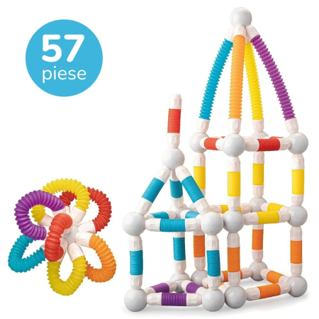 Set de constructii 3D magnetic, cu bile si tuburi flexibile, joc educativ STEM, 108 / 57 piese [1]