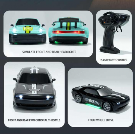 Masina cu telecomanda Mostop Drift 20km/h, 4x4, lumini LED, cauciucuri interschimbabile, incarcare USB, acumulator inclus 3.7V, 21x9x6.5cm [5]