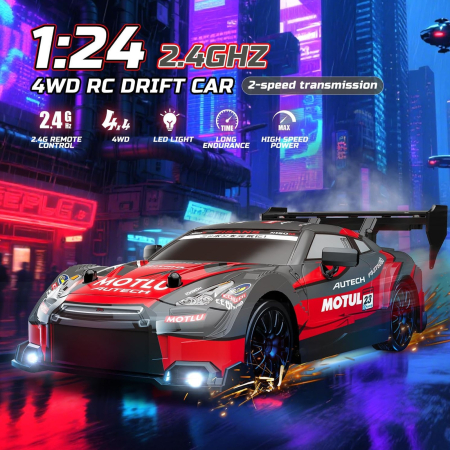 Masina Drift 4×4, lumini LED, 2 seturi de Anvelope,  pentru Copii si Adulti, acumulator inclus, 19x8.5x6 cm [7]