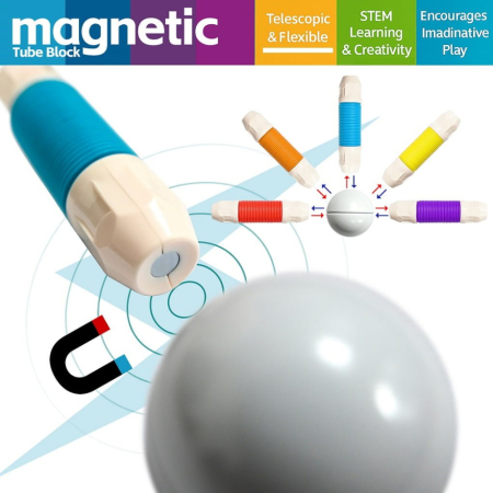 Set de constructii 3D magnetic, cu bile si tuburi flexibile, joc educativ STEM, 108 / 57 piese [7]