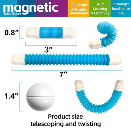 Set de constructii 3D magnetic, cu bile si tuburi flexibile, joc educativ STEM, 108 / 57 piese [6]