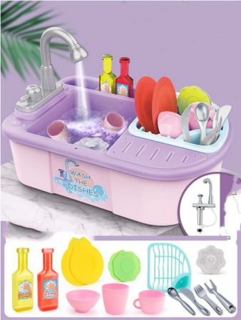 Chiuveta de jucarie cu pompa de apa + accesorii, 40x26x33 cm [5]