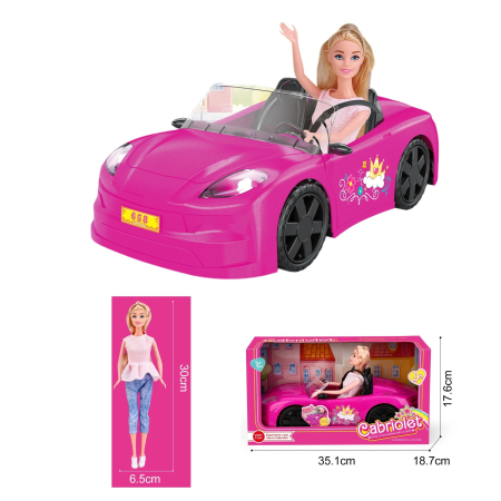 Papusi/Plus/Figurine - Set Papusa cu Masina Decapotabila Sport, Copii 3+, 30 cm (marime mare)