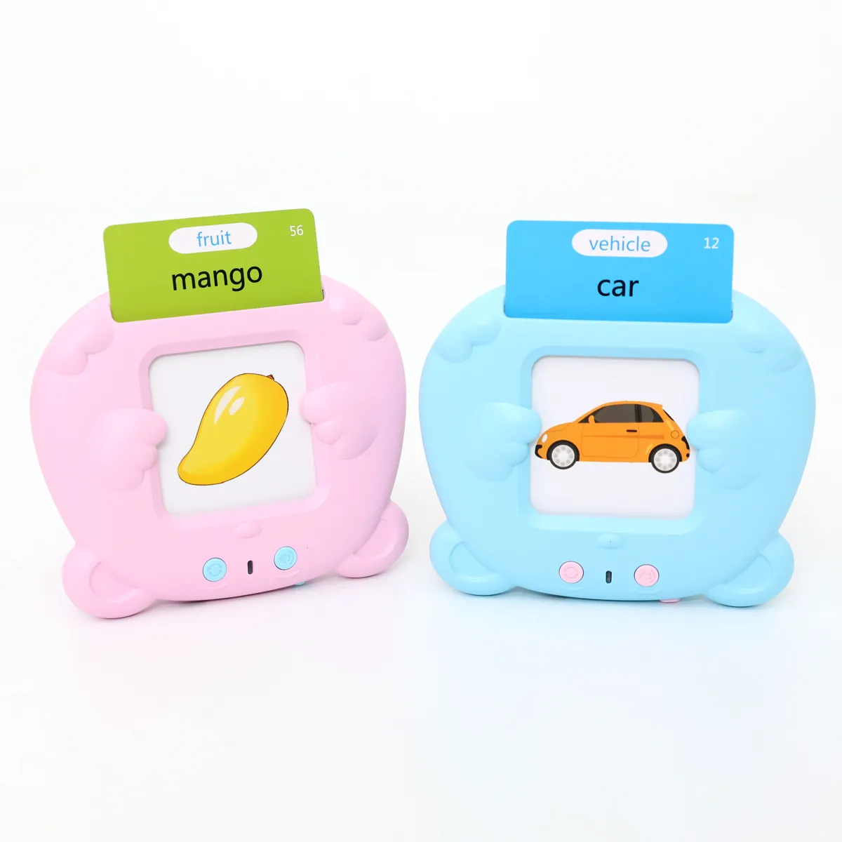 Aparat de Invatat Limba Engleza Tip Urs cu 112 Carduri Pentru Copii.Dispozitiv cu Functie Vocala. Roz / Albastru [8]