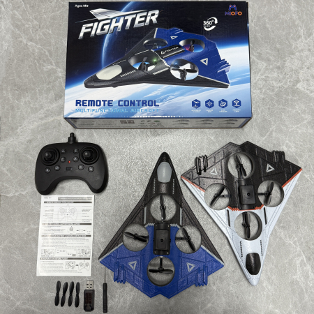 Avion-Drona RC, senzor obstacole, lumini LED, 4 motoare cu electrice, incarcare USB, acumulator inclus, 24.5x21x5 cm [3]
