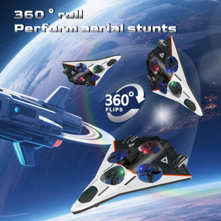 Avion-Drona RC, senzor obstacole, lumini LED, 4 motoare cu electrice, incarcare USB, acumulator inclus, 24.5x21x5 cm [5]