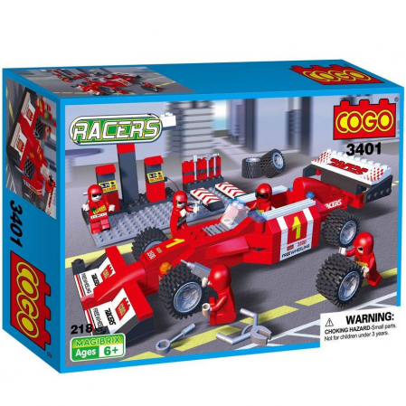 Puzzle Trefl - Blocuri de constructie, Statie de alimentare masina Formula 1 Cogo, 218piese, +6ani