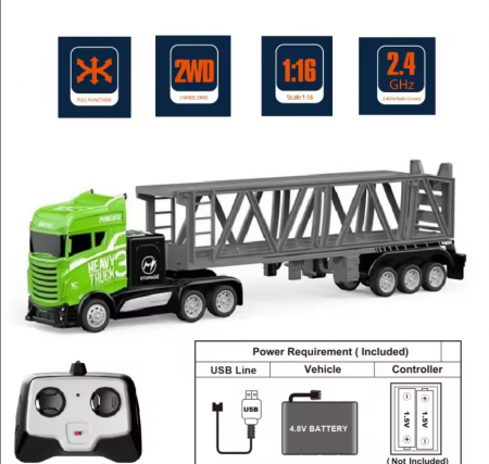 Camion semiremorca Transportor cu telecomanda, incarcare USB, acumulator inclus, 45x7x10cm [1]