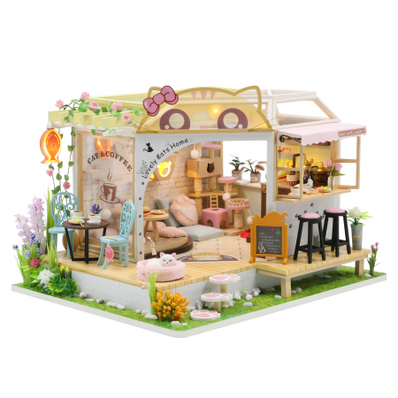 Casute DIY-Do It Yourself - Casa in miniatura 3D, Cat Cafe Garden, DIY, 23.5x19x16.5 cm
