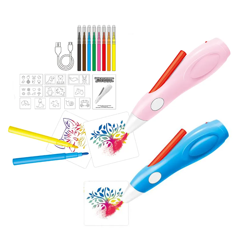 Creion Inteligent AirBrush Aerograf Copii Hobby&Fun Air Pro Accesorii incluse, Albastru [0]
