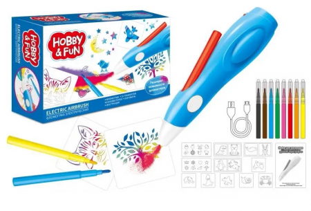 Creion Inteligent AirBrush Aerograf Copii Hobby&Fun Air Pro Accesorii incluse, Albastru [6]