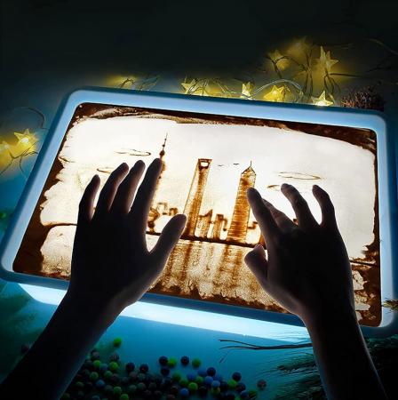 Cutie senzoriala luminoasa pentru desenat in nisip, pentru adulti si copii, lumini LED alimentate cu USB, 39x26.5x8 cm [10]