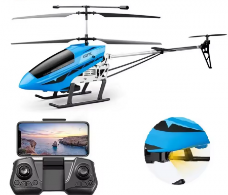 Masini/Trenuri/Circuite - Elicopter mare cu telecomanda si camera duala 4K UHD, lumini LED, giroscop, incarcare USB, acumulator inclus, 72x38x23cm