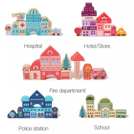 Galetusa cu 120 cuburi de construit din lemn, City Streetscape [2]