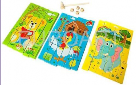 Joc Interactiv 2 in 1, Puzzle din Lemn Multifunctional, Jenga Turnul Instabil [1]