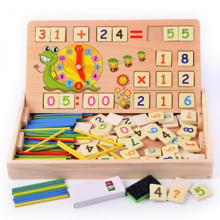 Jucarii din lemn - Joc multifunctional de calcul,ceas si tabla de desenat, 18x31x3.5 cm