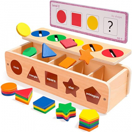 Jucarii din lemn - Jucarie educationala sortare,asociere culori si forme, 39 piese, 29 x 7.5 x 9.5 cm