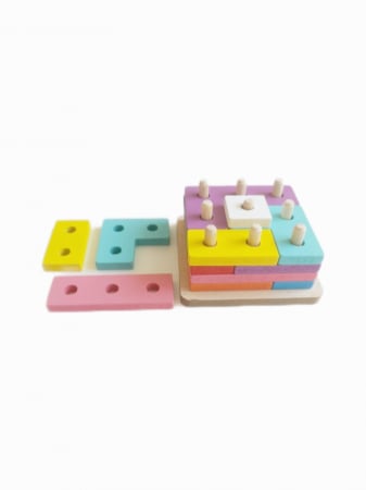 Jucarie educativa sortator puzzle din lemn cu forme geometrice. Jucarii si jocuri montessori din lemn [1]