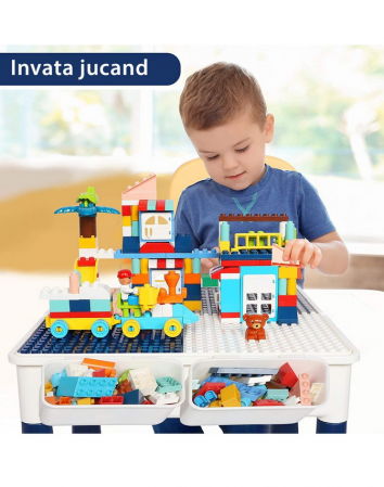 Masa activitati tip lego duplo pentru copii ,1 scaunel, 102 piese si 2 cutii depozitare,ajustabila,37.5 x 24.5 x 37.5 cm [6]