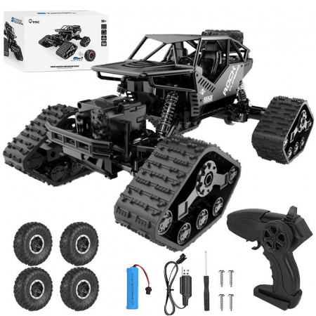 Masini/Trenuri/Circuite - Masina 4x4 cu telecomanda, 2in1 roti si senile se pot inlocui, incarcare USB, acumulator inclus, 27x18x14cm