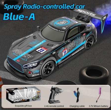 Masini/Trenuri/Circuite - Masina cu telecomanda Drift , lumini, efect de fum (abur), incarcare USB, acumulator inclus 3.7V, 28x12.5x7.7cm