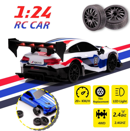 Masina Drift High Speed, lumini LED, 2 seturi de Anvelope, pentru Copii +8 ani si Adulti , acumulator inclus 26x13x12cm [6]