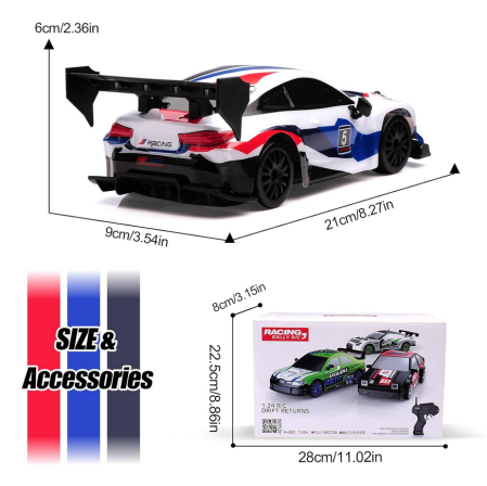 Masina Drift High Speed, lumini LED, 2 seturi de Anvelope, pentru Copii +8 ani si Adulti , acumulator inclus 26x13x12cm [4]