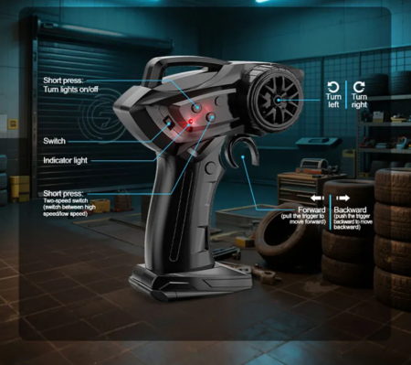 Masina Racing Drift cu telecomanda, lumini LED, 2 seturi de Anvelope, acumulator inclus 20X9.5X6 cm [4]