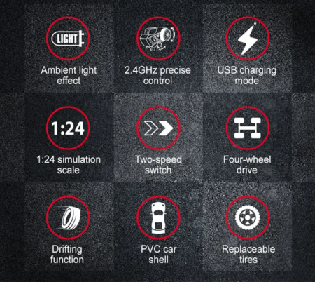 Masina Racing Drift cu telecomanda, lumini LED, 2 seturi de Anvelope, acumulator inclus 20X9.5X6 cm [2]