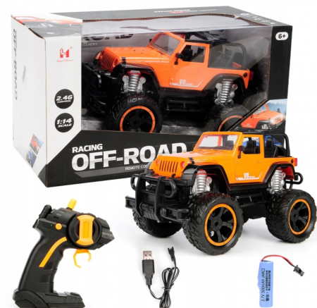 Masini/Trenuri/Circuite - Masina Mega Truck OFF ROAD cu telecomanda, lumini LED, incarcare USB, acumulator inclus,  26x9x15 cm