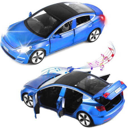 Masini/Trenuri/Avioane - Masina metalica Tesla Model X, lumini si sunete, usi-capota-portbagaj mobile, 3+ ani, 15×7×5.5 cm, albastru