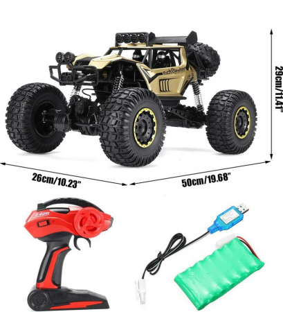 Masini/Trenuri/Circuite - Masina Monster Rock Crawler cu telecomanda si lumini , Scala 1:8, BIG 50 cm, incarcare USB, acumulator, 50x29x26cm