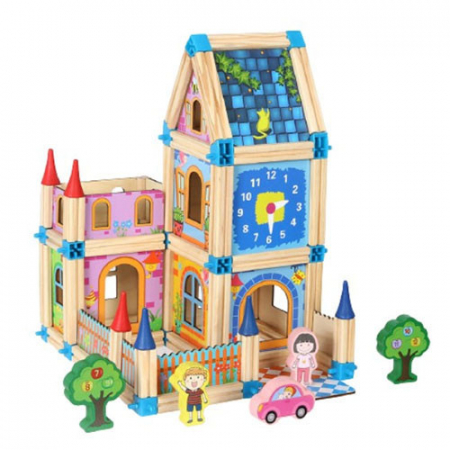 Micul arhitect - Set blocuri de construit din lemn, 128 piese, Montessori [0]