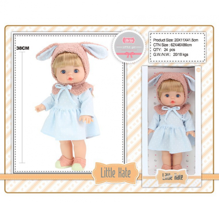 Joc de rol - Papusa Little Kate cu caciula, guler, rochie, si incaltari detasabile, 38 cm