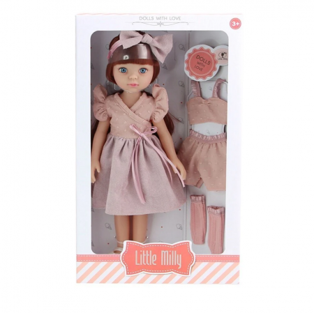 Papusa Little Milly cu bentita, rochie, un set de pijamale si incaltari detasabile, 33 cm [2]