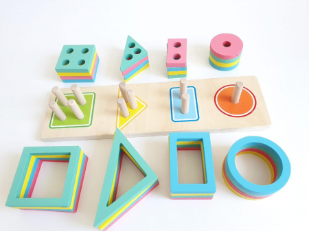Patru blocuri de construcție geometrice Jucării din lemn pentru copii [0]