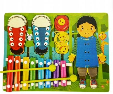 Jucarii din lemn - Placa din lemn multifunctional 5 in 1 Montessori