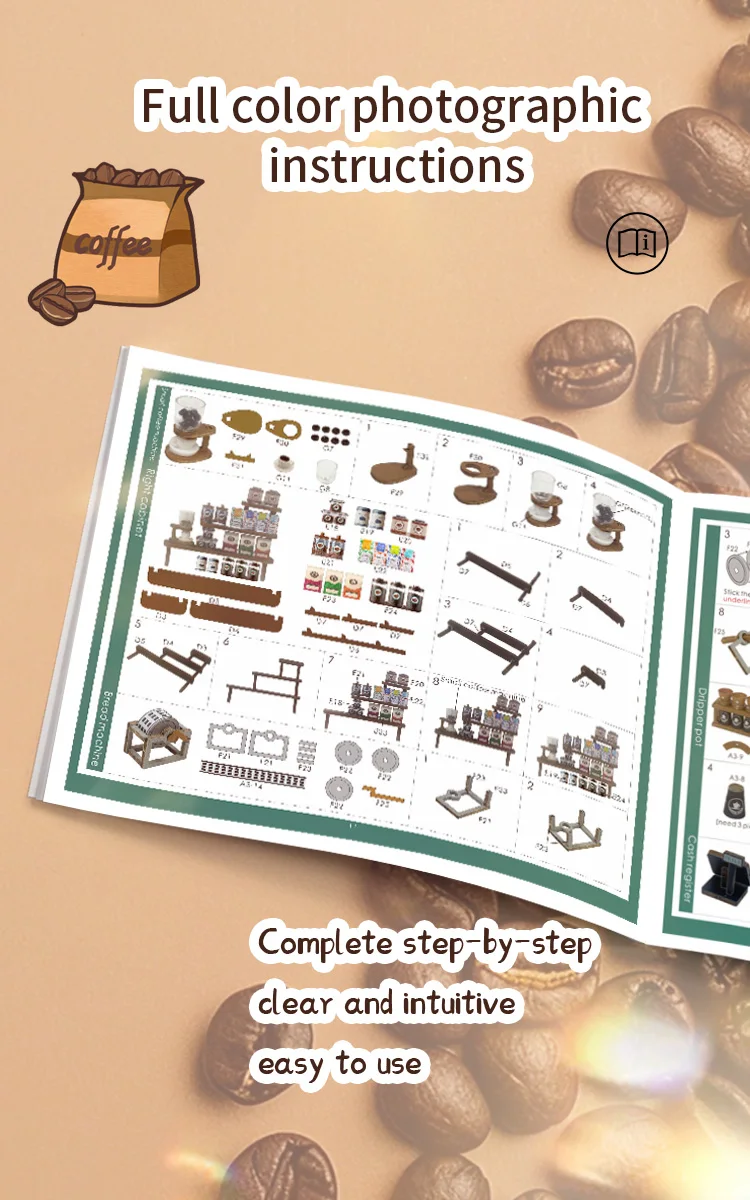 Puzzle 3D, Casa de papusi in miniatura DIY, Coffee Rure cu LED si NFC, 19.5x16.5x14 cm [8]