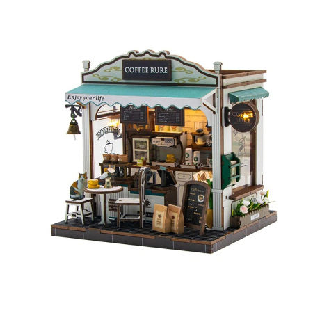 Puzzle 3D, Casa de papusi in miniatura DIY, Coffee Rure cu LED si NFC, 19.5x16.5x14 cm [1]