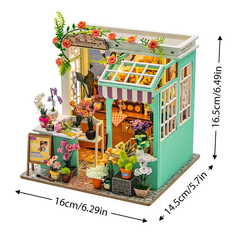Casute DIY-Do It Yourself - Puzzle 3D, Casa de papusi in miniatura DIY, Alice Garden cu LED si NFC, 16 x 14,5 x 16,5 cm