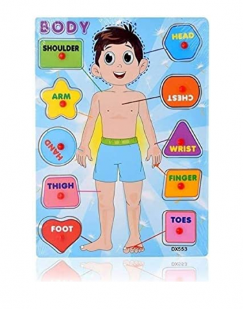 Montessori - Puzzle cu butoni Corp Uman sau Fata . 28 x 20 x 6 cm