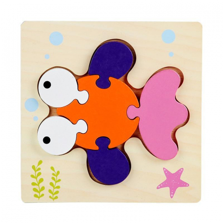 Jucarii din lemn - Puzzle din lemn 3D Montessori cu animale-pasari