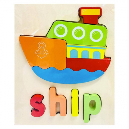 Jucarii din lemn - Puzzle din lemn 3D Montessori cu animale,vehicule si litere