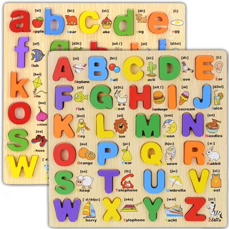 Puzzle incastru din lemn cu litere, cifre sau forme 3D Montessori [1]