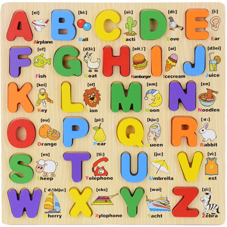 Puzzle incastru din lemn cu litere, cifre sau forme 3D Montessori [2]